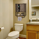 RUSTOWN Farmhouse Rustic Medicine Cabinet with Two Barn Door,Wood Wall Mounted Storage Cabinet with Adjustable Shelf and Towel Bar, 3-Tier Cabinet RUSTOWN