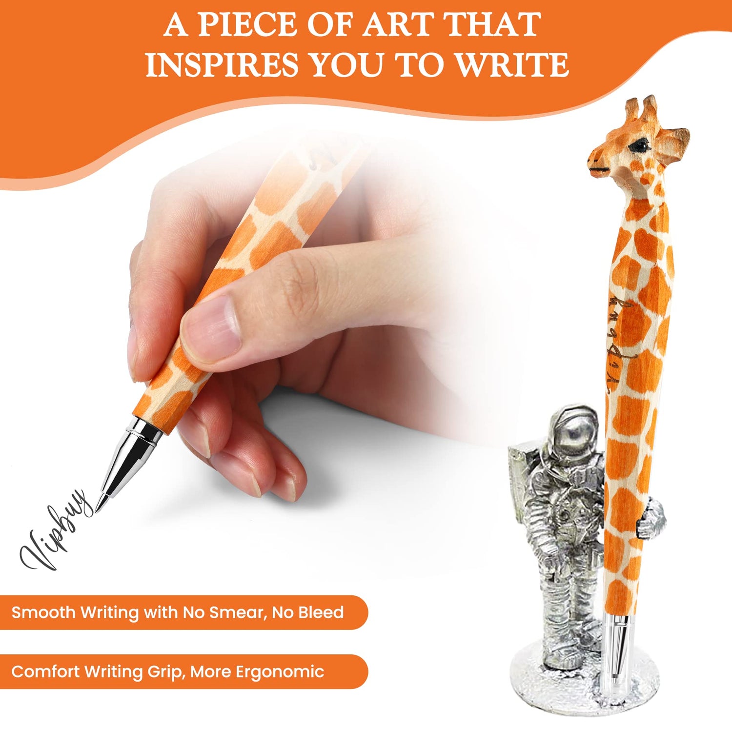 VIPbuy 2 Count 100% Handmade Wood Carved Gel Ink Pens -Novelty Refillable Writing Pens Office School Supplies Birthday Christmas Gift, Giraffe VIPbuy
