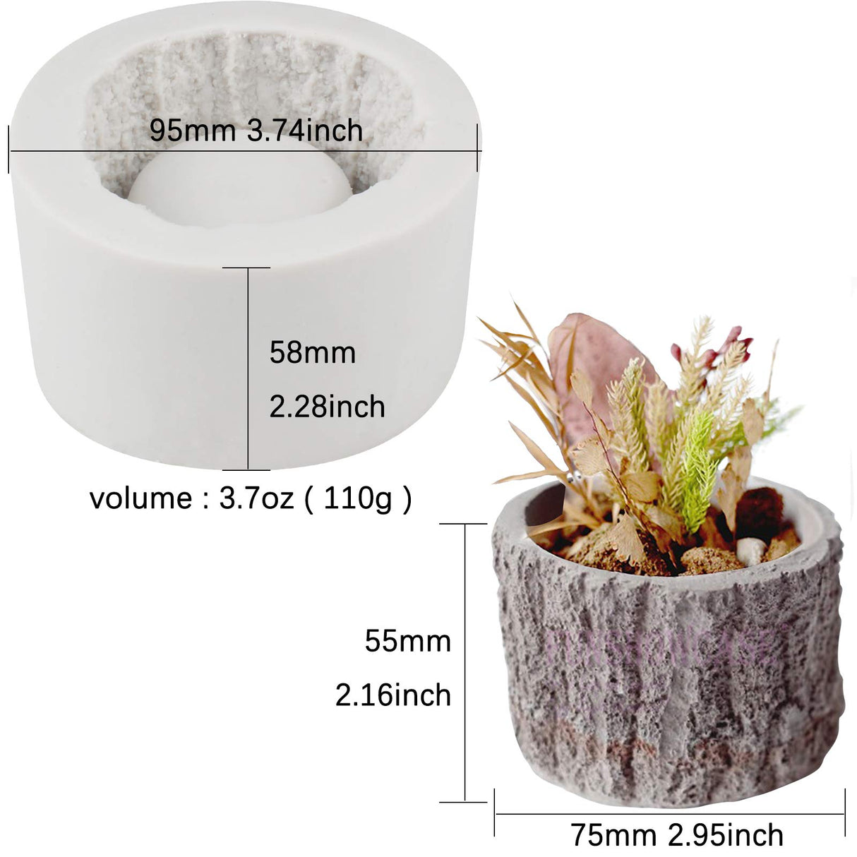 FUNSHOWCASE Small Tree Stump Flower Pot Silicone Mold for Epoxy Resin Concrete Clay Succulent Planter Ashtray Candle Holder 2.8x2inch FUNSHOWCASE
