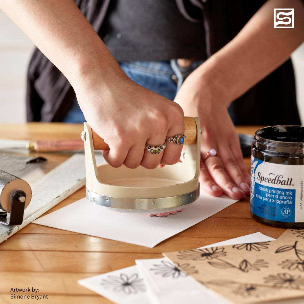 Speedball Block Printing Baren - Comfortable Wooden Handle, Made in the USA - 4 Inches Speedball