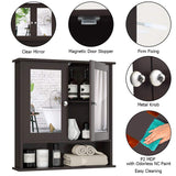 Tangkula Bathroom Cabinet Wall Mounted with Double Mirror Doors, Wood Hanging Cabinet with Doors and Shelves, Bathroom Wall Mirror Cabinet (Brown) Tangkula