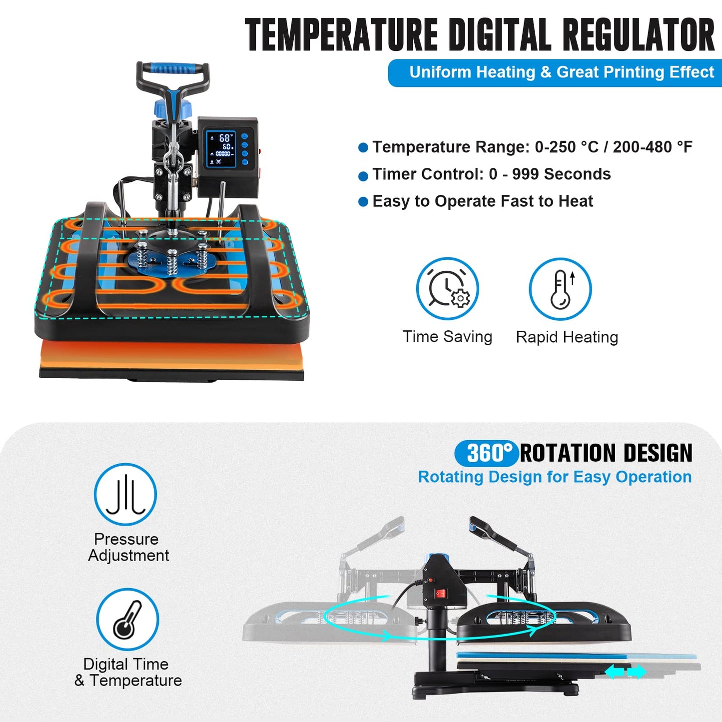 Topdeep Pro Heat Press 15x15 Inch, 5 in 1 Heat Press Machine with 30 OZ Tumbler Press, Swing Away T Shirt Pressing Machine, Combo Tumbler Heat Press