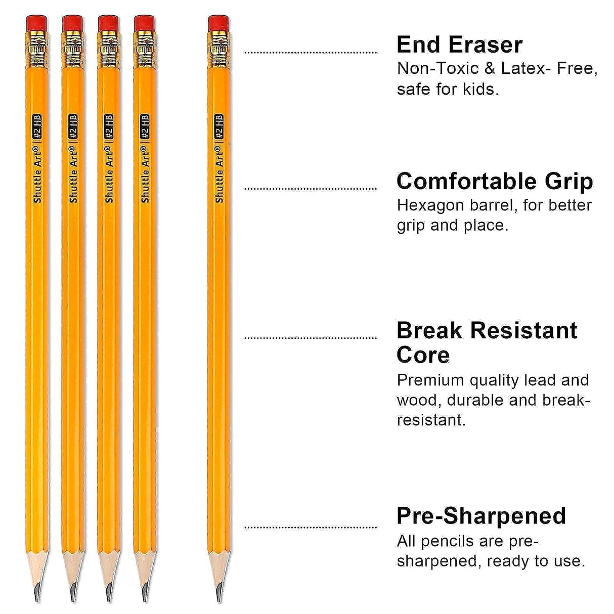 Shuttle Art Pencils and Erasers Bundle, Set of 600 Pack Sharpened Yellow Pencils + 120 Pack Pink Erasers Bulk Shuttle Art