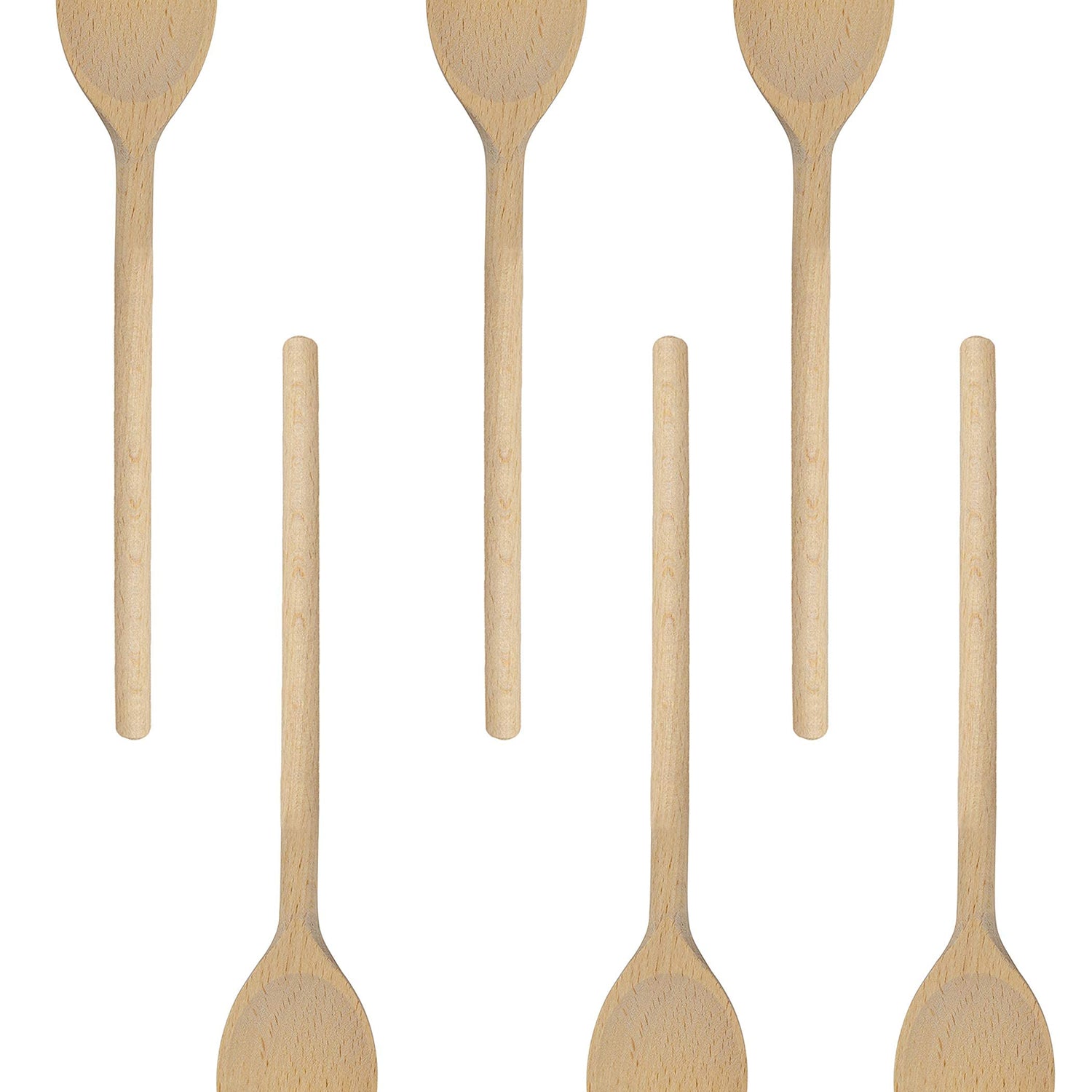 BICB Oval Wooden Spoons for Cooking, Pack of 6 (12-Inch Long) Solid Natural Beechwood Cookware for Stirring, Mixing, Tasting, Serving Food, Craft, BICB
