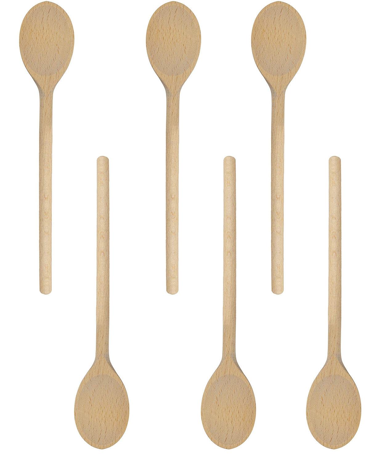 BICB Oval Wooden Spoons for Cooking, Pack of 6 (12-Inch Long) Solid Natural Beechwood Cookware for Stirring, Mixing, Tasting, Serving Food, Craft, BICB
