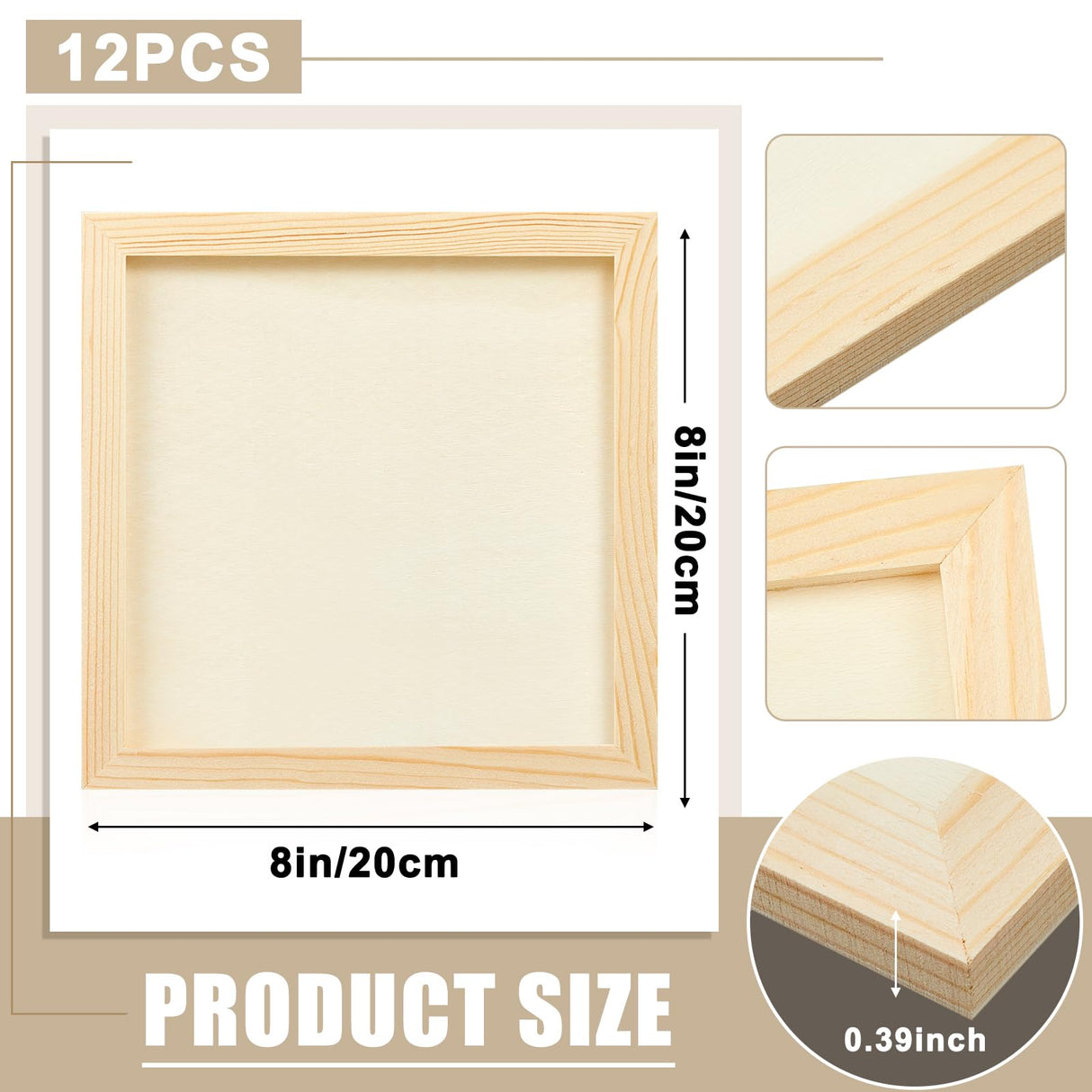 Kathfly 12 Pcs 8 x 8 Inch Pine Wood Panel Boards Unfinished Square Wood Panels Painting Panel Boards for Crafts Paint DIY Drawing Pouring Art Kathfly