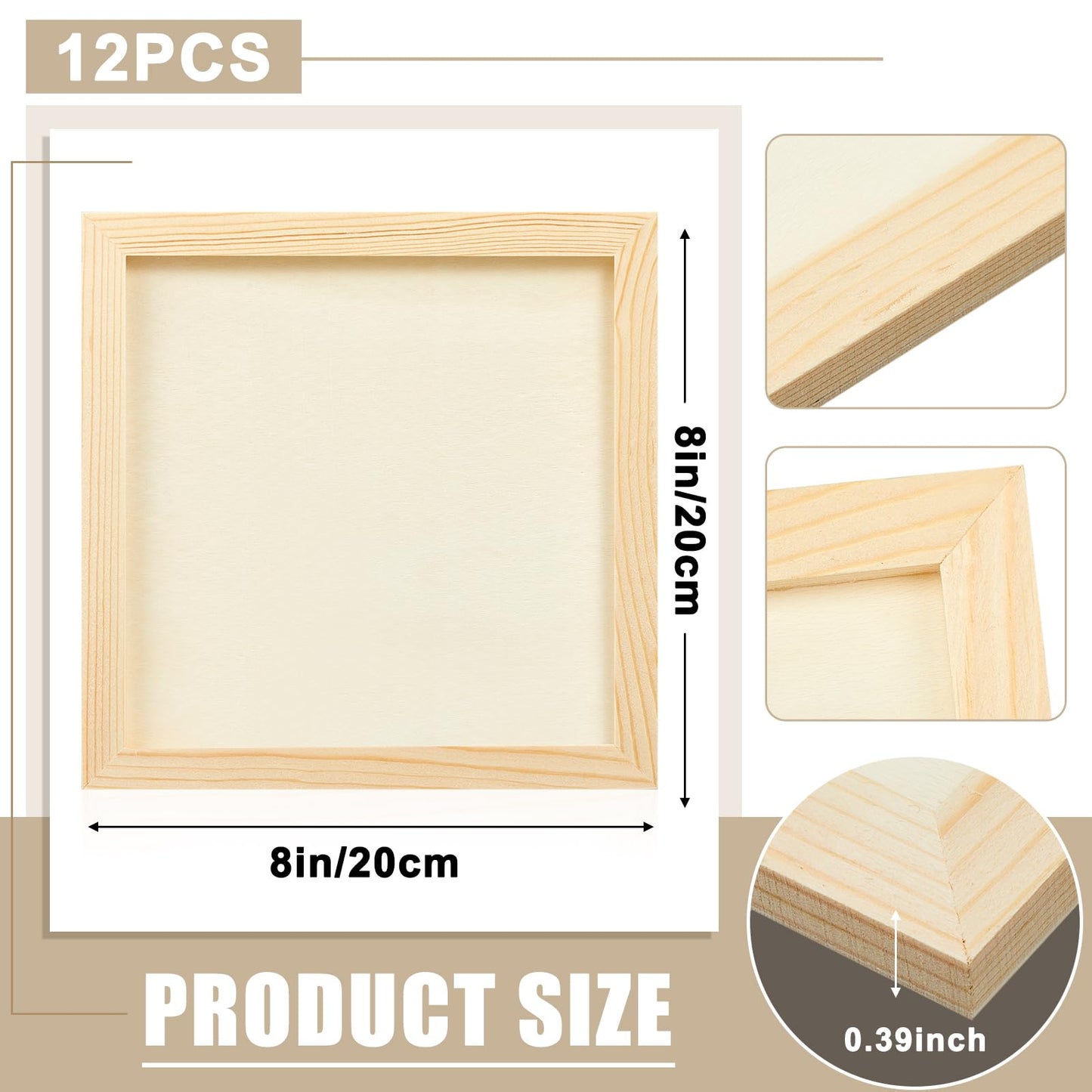 Kathfly 12 Pcs 8 x 8 Inch Pine Wood Panel Boards Unfinished Square Wood Panels Painting Panel Boards for Crafts Paint DIY Drawing Pouring Art