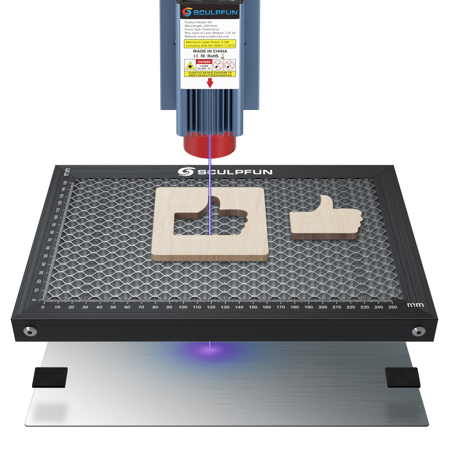 SCULPFUN H3 Honeycomb Laser Bed 17.7"x 17.7" with Clamps and Raisers, Honeycomb Working Table for Most Laser Engraver and Cutters, Aluminum Panel - WoodArtSupply