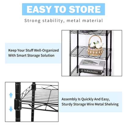 SUNLPH 6-Tier Wire Shelving Adjustable Shelves Unit Metal Storage Rack for Laundry Bathroom Kitchen Pantry Closet Organization (Black, 16.6" L x - WoodArtSupply