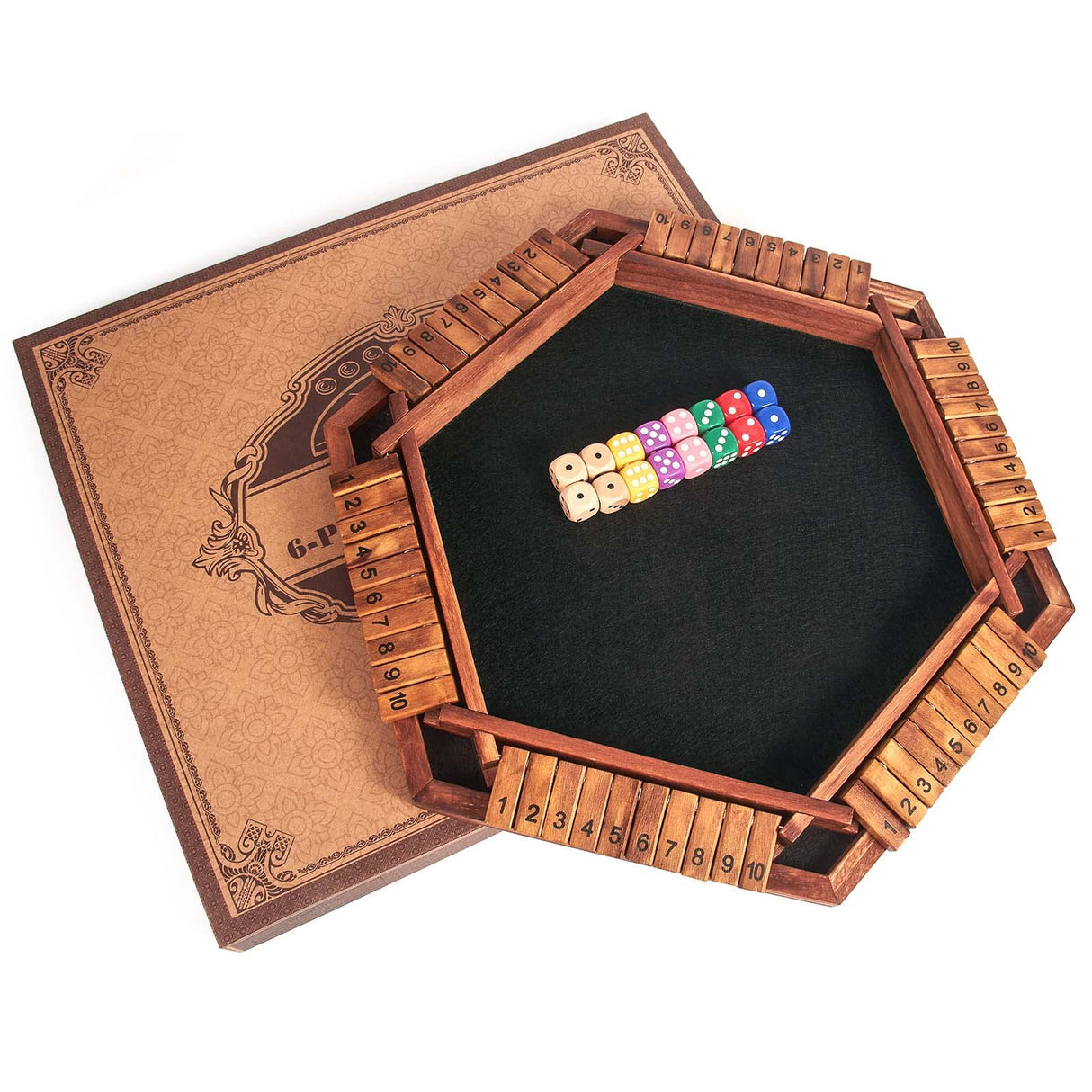 AMEROUS Upgraded 1-6 Players Shut The Box Dice Game, Wooden Board Table Math Game with 16 Dice for Kids Adults, Family Classroom Home Party or Pub AMEROUS