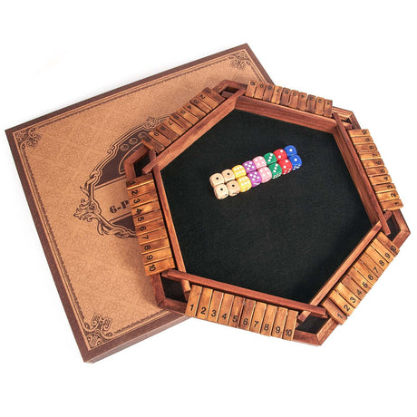 AMEROUS Upgraded 1-6 Players Shut The Box Dice Game, Wooden Board Table Math Game with 16 Dice for Kids Adults, Family Classroom Home Party or Pub AMEROUS