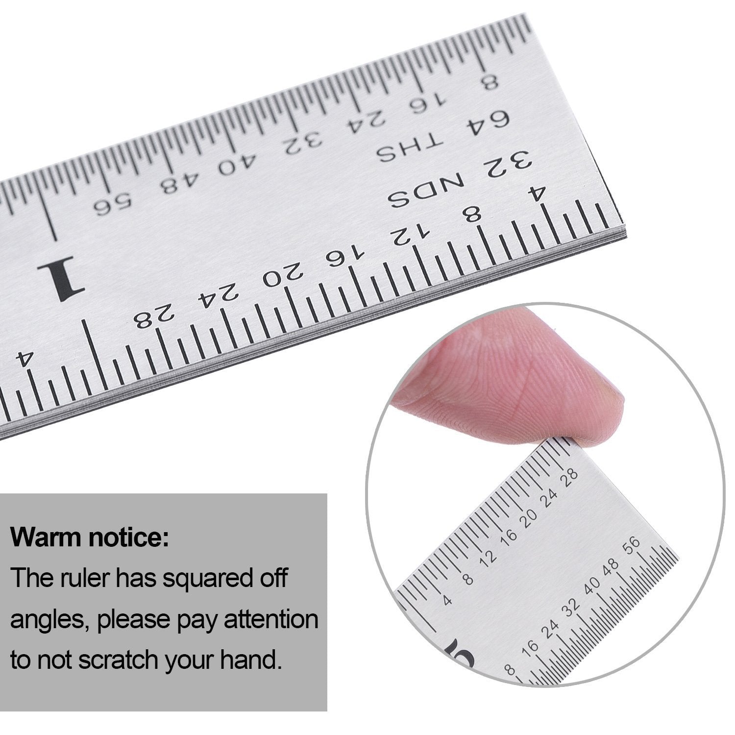 eBoot 2 Pack Stainless Steel Ruler Machinist Engineer Ruler, Rigid Metal Ruler with Inch Graduations 1/8, 1/16, 1/32, 1/64 Inch for Engineering, EBOOT
