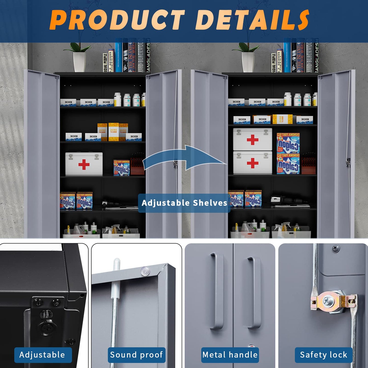 Yizosh Metal Garage Storage Cabinet with 2 Doors and 5 Adjustable Shelves - 71" Steel Lockable File Cabinet,Locking Tool Cabinets for - WoodArtSupply