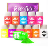 Renfio Neon Pigment Powder, 12 Colors Neon Mica Powder, 10g/Jar Bright Fluorescent Nail Glitter Powder for Nail Art, Candle Dye, Epoxy Resin, Soaping Renfio