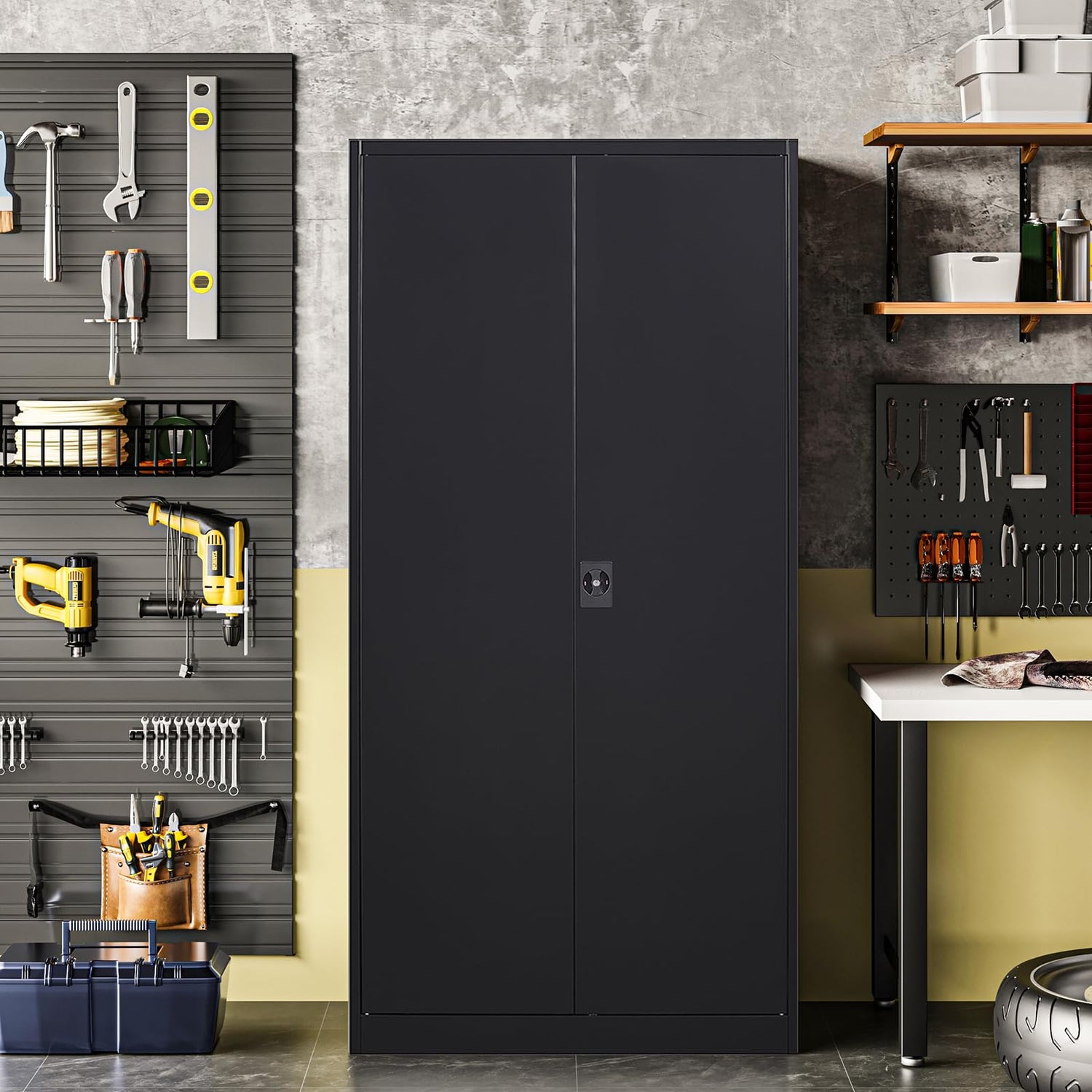 Anxxsu Metal Garage Storage Cabinet, 71" Locking Storage Cabinet with 2 Doors and 5 Adjustable Shelves, Lockable Metal Cabinet for Anxxsu