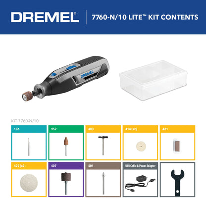 Dremel Lite 7760 N/10 4V Li-Ion Cordless Rotary Tool Variable Speed Multi-Purpose Rotary Tool Kit, USB Charging, Easy Accessory Changes - Perfect For - WoodArtSupply