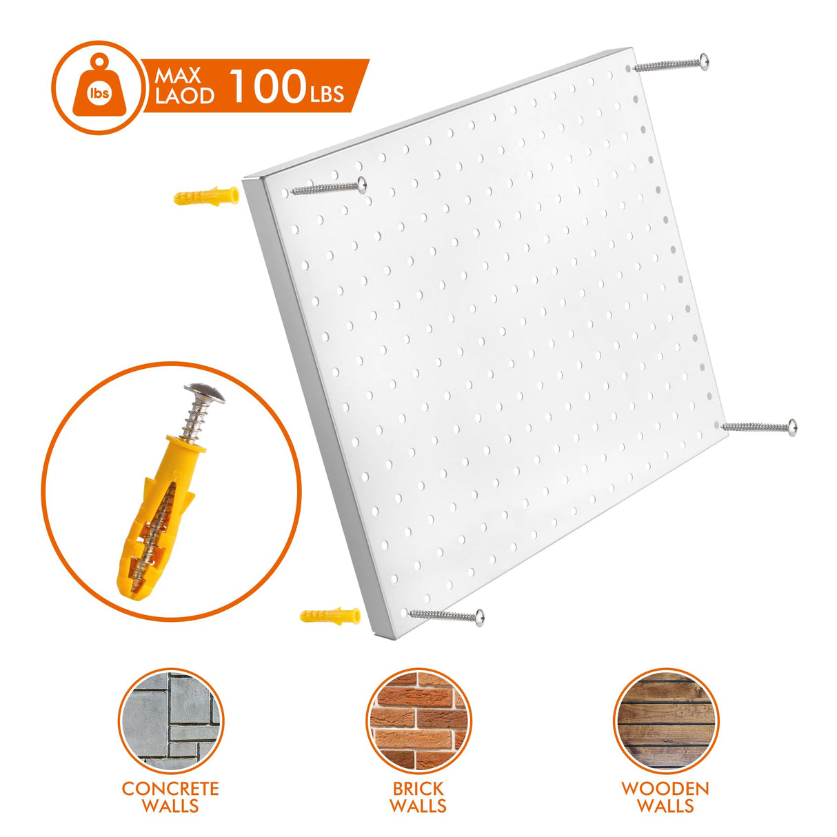 Heavy Duty Metal Pegboard Organizer - Wall Storage Steel Peg Board Panels Set 1/4 inch Round Holes 17"x13" 4 Pack Garage Craft Tool Display Hanging G.CORE