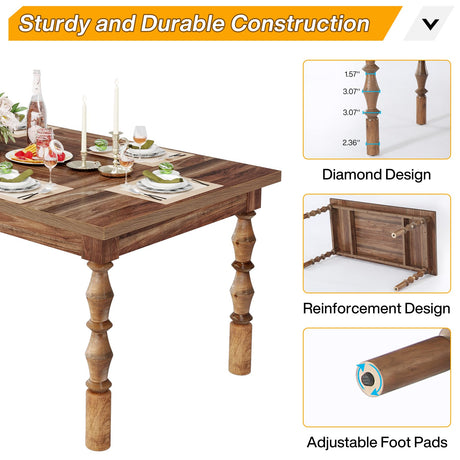 Tribesigns 62” Wood Dining Table for 4-6 People, Farmhouse Large Rectangle Kitchen Table, Dinner Table Breakfast Table Kitchen & Dining Room Tribesigns