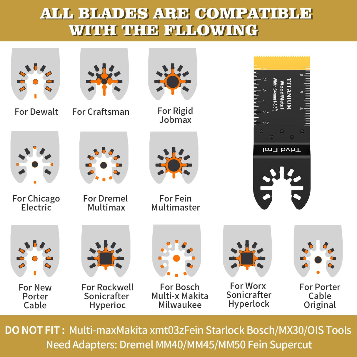 Trivd Frol 10PCS Titanium Multitool Blades, Oscillating Saw Blades Metal Cutting for Nails Wood Plastic and Hard Material Oscillating Tool Blades Kit Trivd Frol