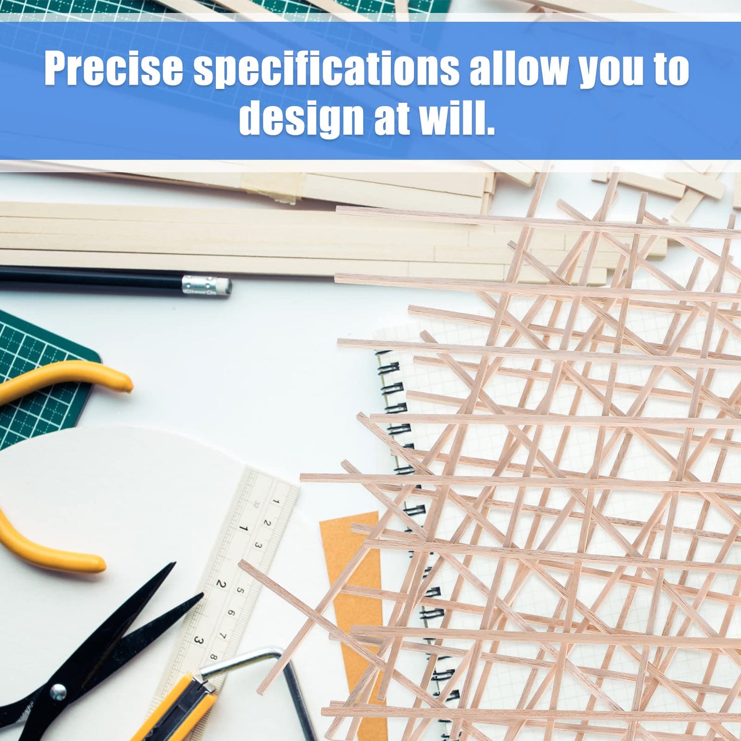 Balsa Wood Sticks 1/8 x 1/8 x 12 Inch Hardwood Square Dowels Unfinished Wooden Strips for DIY Molding Crafts Projects Making (150 Pieces) Yulejo