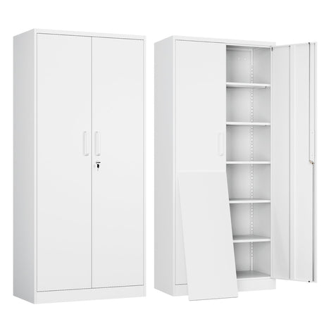 Yizosh Metal Garage Storage Cabinet with 2 Doors and 5 Adjustable Shelves - 71" Steel Lockable File Cabinet,Locking Tool Cabinets for Yizosh