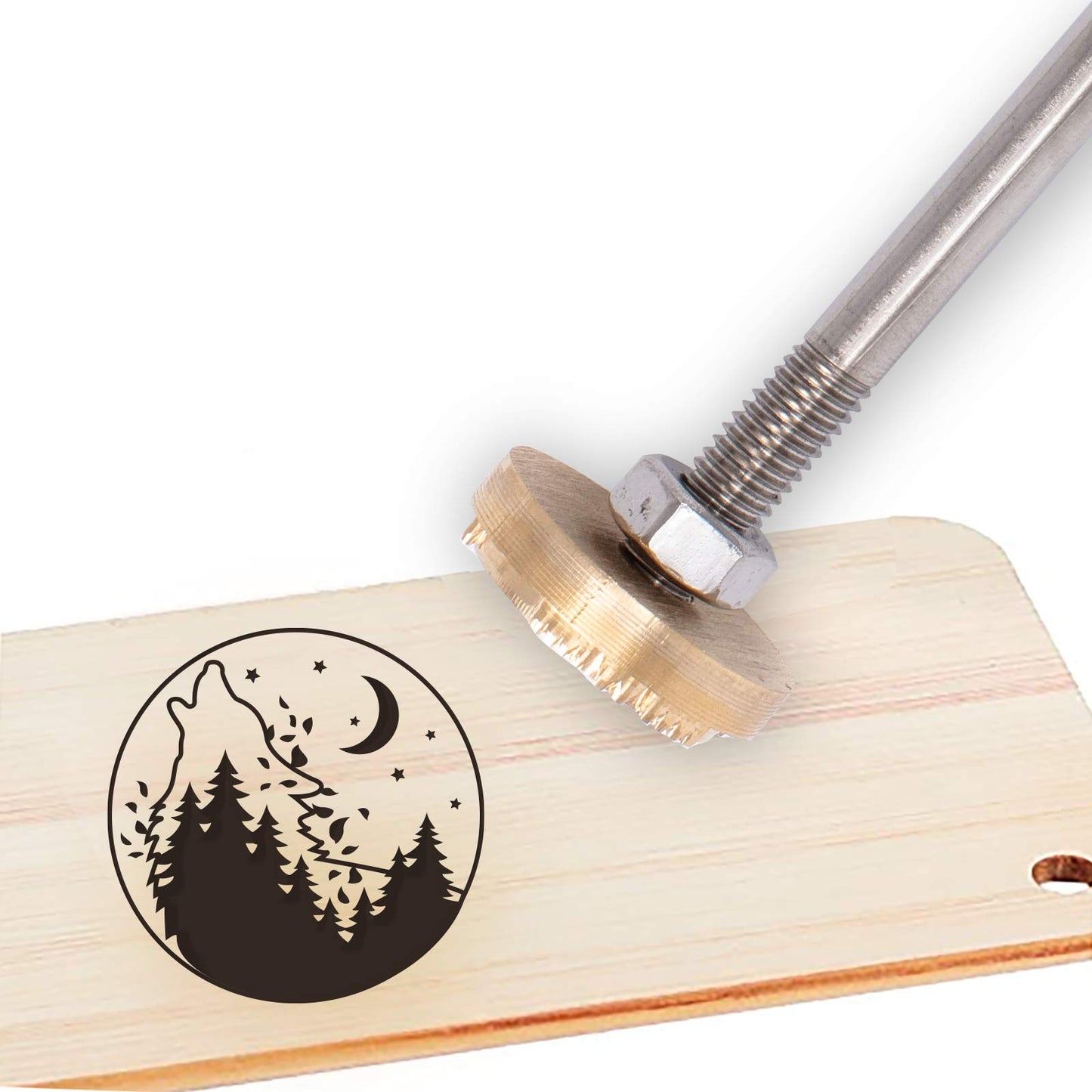 Wood Branding Iron with Snow Mountain Forest Design by SUPERFINDINGS - Moon Star Wolf & Forest