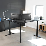 VIVO Electric Height Adjustable 77 x 71 inch Corner Stand Up Desk, 2 Black 30 inch Deep Table Tops, Black Frame, Memory Controller, L-Shaped VIVO