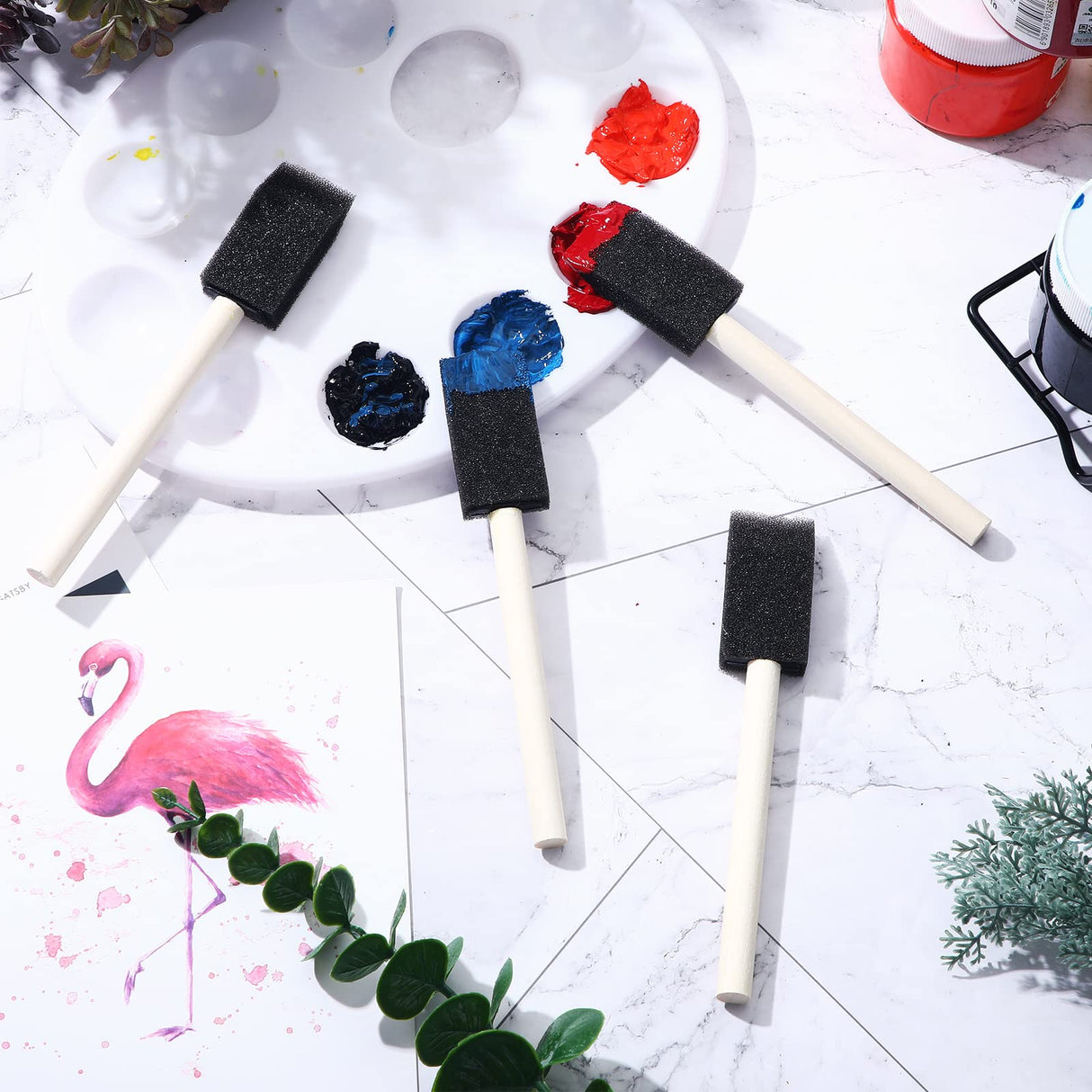 200 Pack Foam Brush Bulk Foam Paint Brushes Sponge Black Foam Brushes for Painting 1 Inch with Handle Wood Grip Foam Art Paintbrushes for Paint Leinuosen