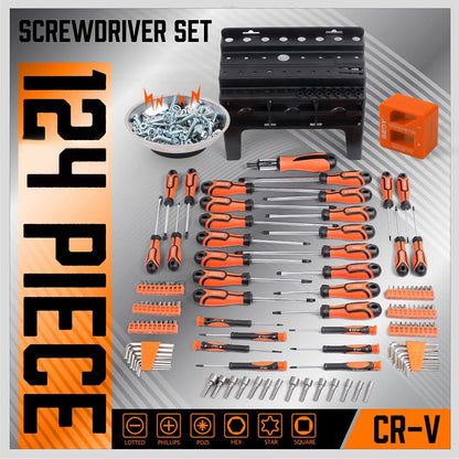 124-Piece Ultimate Screwdriver Set with Magnetic Tips & Racking, Premium Screw Driver Bits, Pricision Screwdrivers, Allen Keys, Nut Drivers and More