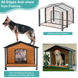 Suumerpety Outdoor Dog House,Weatherproof Wooden Dog Shelter for Small to Medium Sized Dogs,Iron Frame Indoor Outdoor Doghouse,Puppy Kennel,Pets Warm Suumerpety