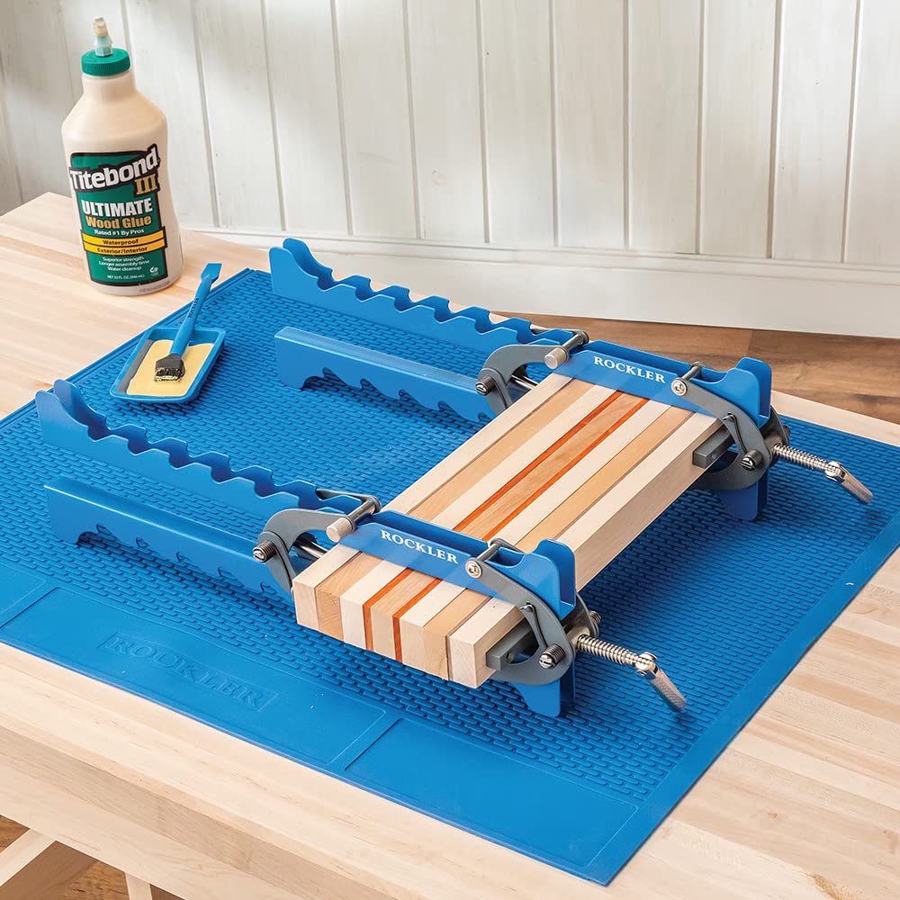 Mini Deluxe Panel Clamps (2-Pack) - Powerful Four-Way Pressure Cabinet Clamps - Sawtooth Pattern Mini Clamp Set w/Clamp Rails, Storage Rack & More - ROCKLER