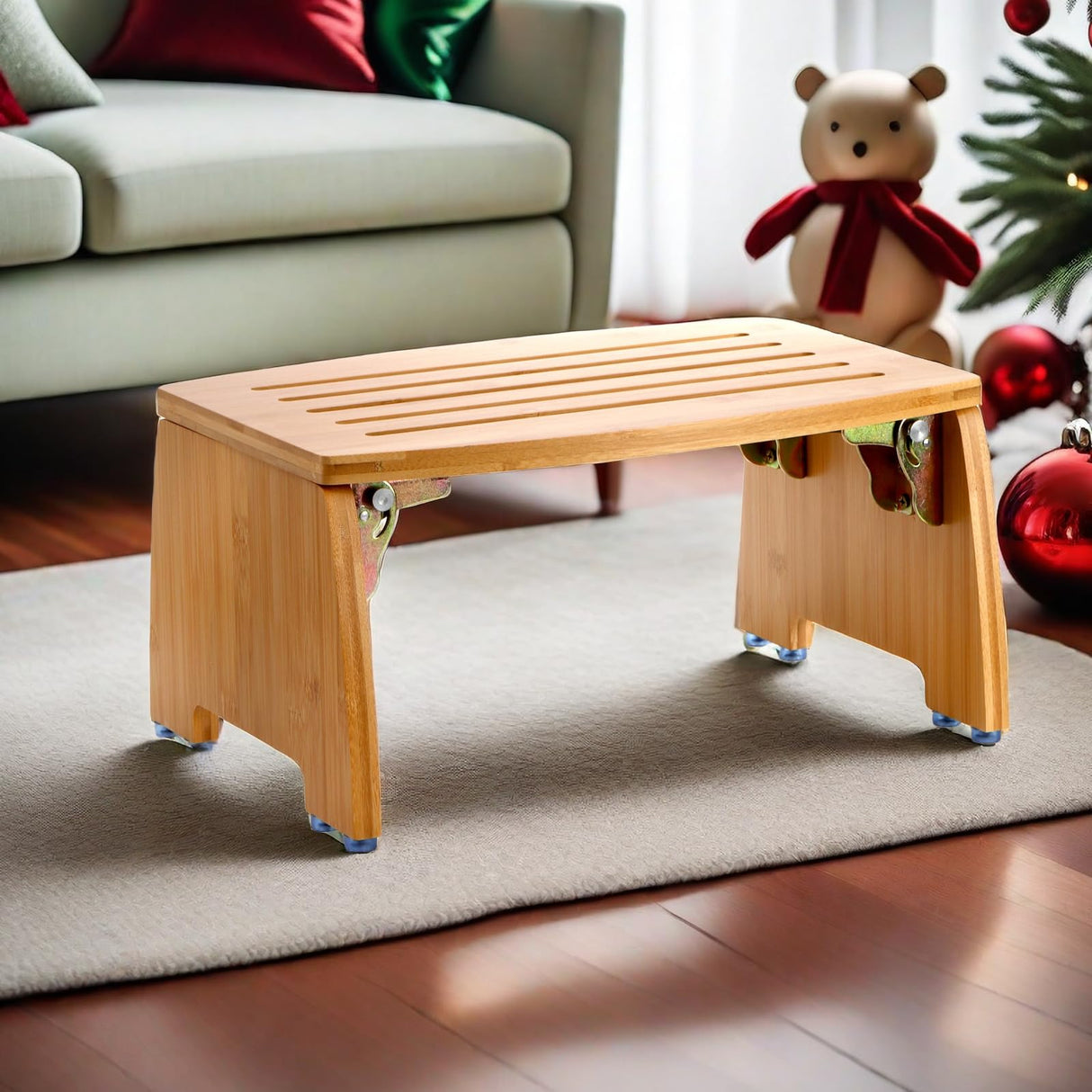 Lyellfe Bamboo Folding Step Stool, Non-Slip Leg Shaving Foot Rest Chair, Foldable One Step Stool for Home, Adults, Support up to 300lbs, Fully Lyellfe