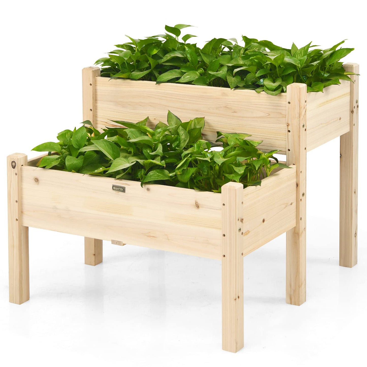 Giantex Set of 2 Raised Garden Bed, Elevated Wood Planter Box, Raised Bed Kit for Flowers Vegetables Fruits Herbs Outdoor Planting Container Patio,