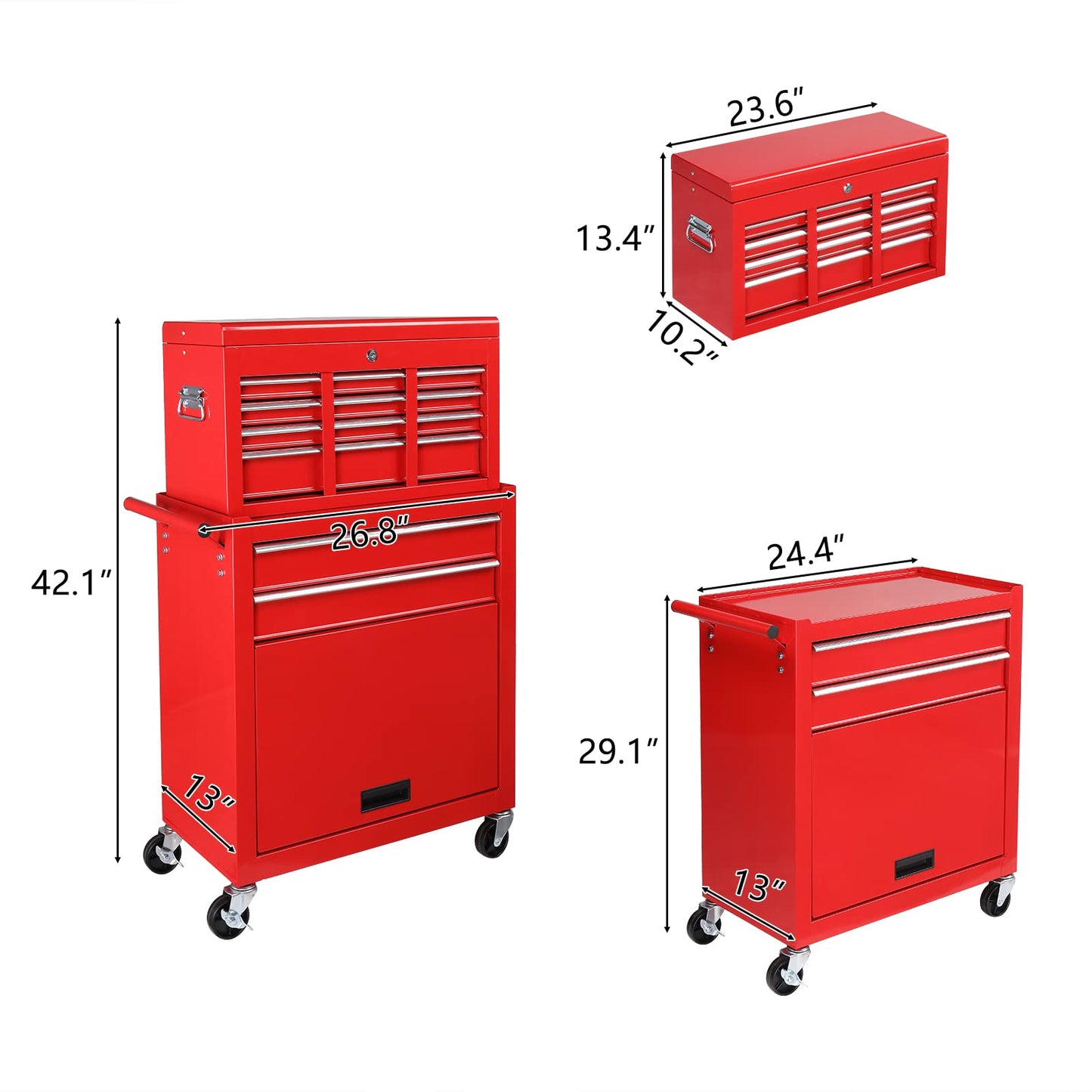 TUFFIOM 8-Drawer Rolling Tool Chest w/Lock & Key, Tool Storage Cabinet w/Wheels, Detachable Top, Drawers & Side Hooks, Mechanic Tool Organizer Box - WoodArtSupply