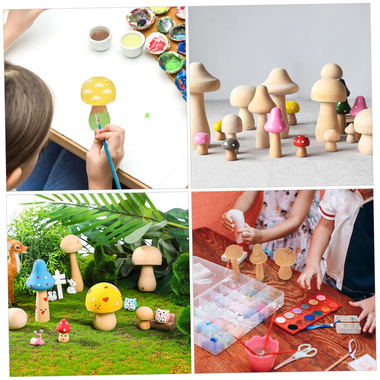 OFFSCH 5pcs Wooden Peg Mushroom Blank Craft Mushroom Wooden Peg Dolls Kid Toys Kids Painting Mushroom Models Kids Painting Toys Wooden People Figures - WoodArtSupply