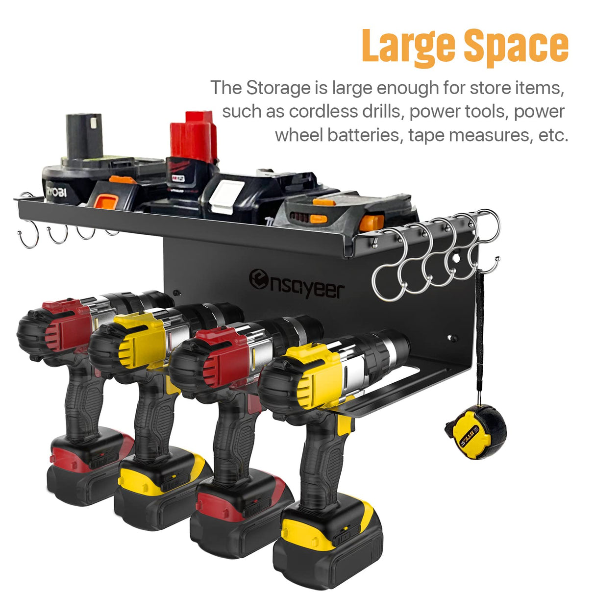 Ensayeer Power Tool Organizer, Cordless Drill Storage, Drill Holder Storage Wall Mount Shelf Rack, Charging Station to optimize Garage Organization Ensayeer