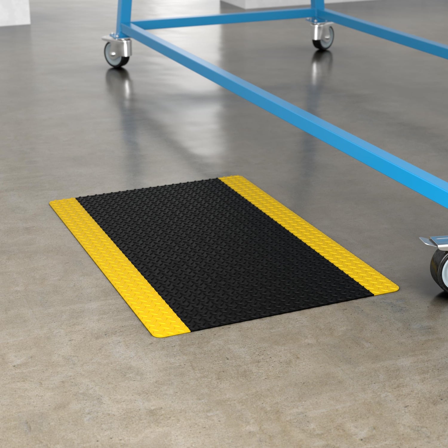Diamond Star 3' x 10' Black Anti-Fatigue Mat with Yellow Borders - 15/16" Thick, Perfect for Industrial Locations Krollen Industrial