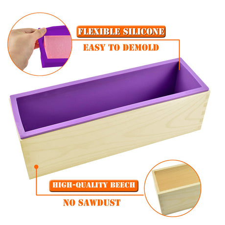 Artcome Loaf Soap Making Cutting Mold Kit Multi-Function Adjustable Wood Soap Mold Set - Rectangular Silicone Mold Set with Stainless Steel Wavy & Artcome