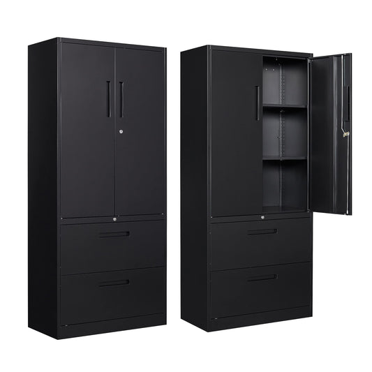 SISESOL Metal Storage Cabinet with Drawers, 71" File Cabinets for Home Office, Locking Steel Storage Cabinet with Doors and Shelves for Home, Office, - WoodArtSupply