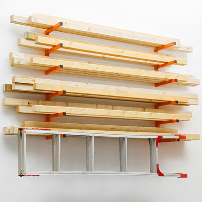 YYR Wood Organizer and Lumber Storage Rack Wall Mount, Heavy Duty Metal Shelf with 6-Level Holds Up 1200 LBS, Indoor & Outdoor Use - Orange