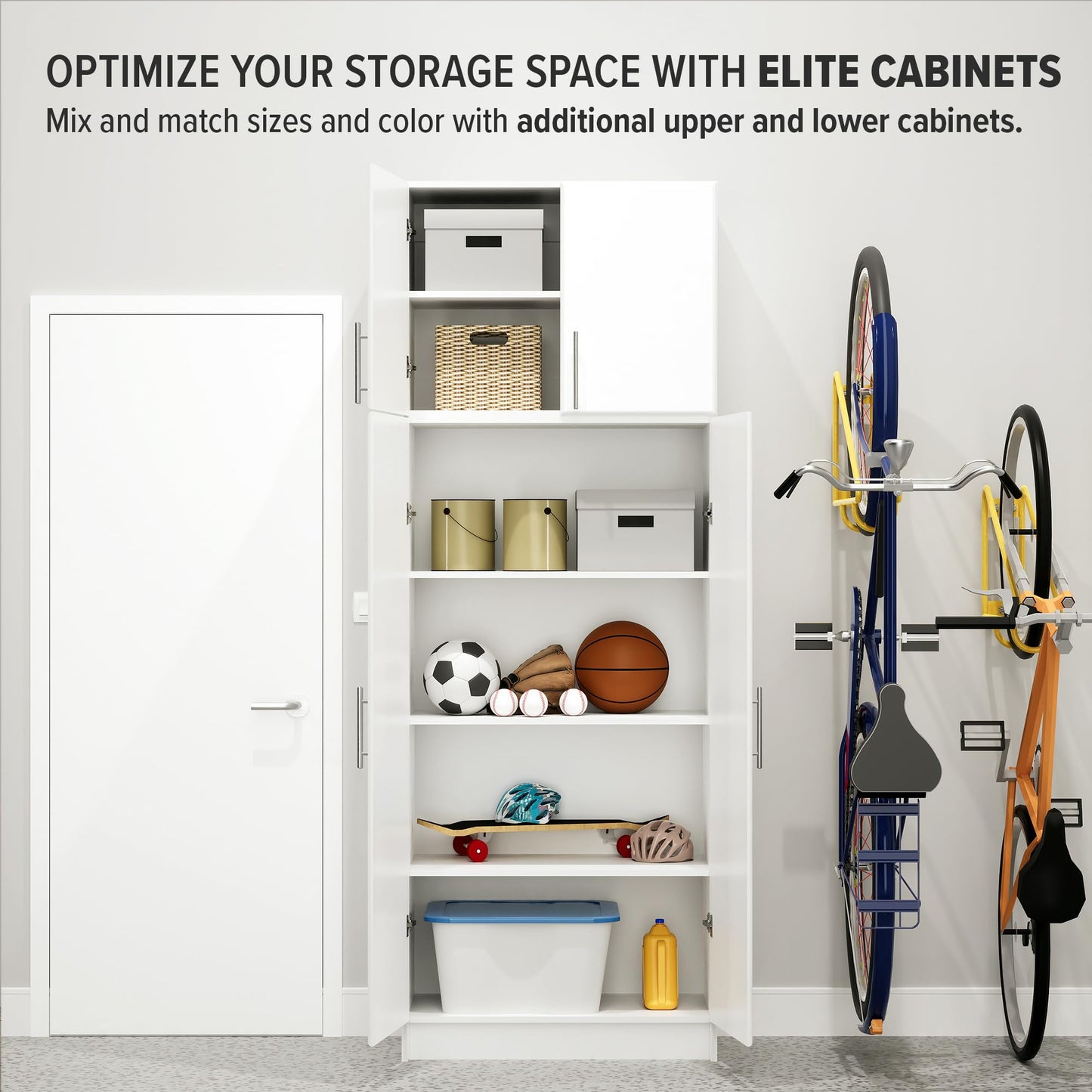 Prepac White Cabinet: Elite Wall Cabinet, WEW-3224 Garage Cabinet with Storage Shelf, Stackable 16"D x 32"W x 24"H, Perfect as a Garage Storage