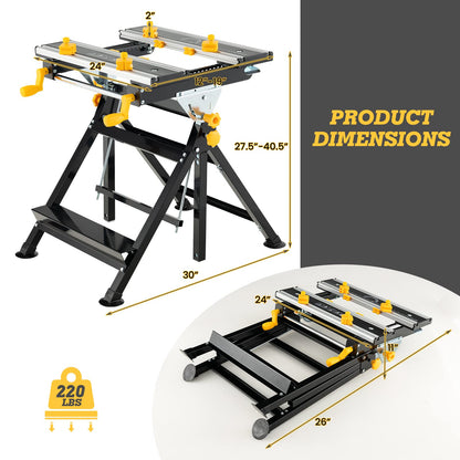 S AFSTAR Folding Work Table, Portable Workstation with Tiltable & Extendable Tabletop, 8 Sliding Non-marring Clamps & 2 Clamping Handles, 7-Level