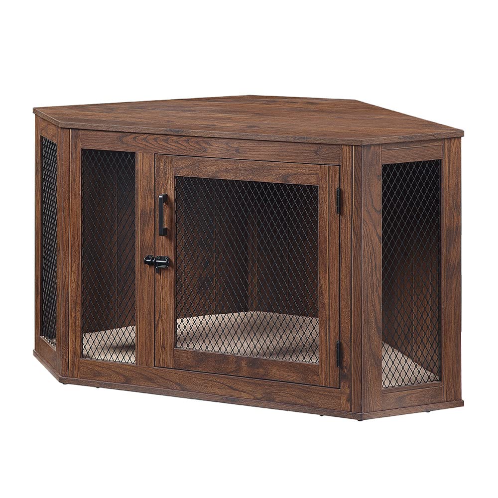 unipaws Furniture Style Corner Dog Crate for Small Medium Dogs, Indoor Aesthetic Puppy Kennel TV Stand, Modern Decorative Wood Pet House Dog Cage, - WoodArtSupply