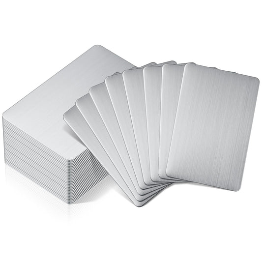 Tandefio 50 Pcs 304 Stainless Steel Metal Business Cards Sublimation Blank Steel Card Laser Engraving Stainless Cards for House Office Customer DIY