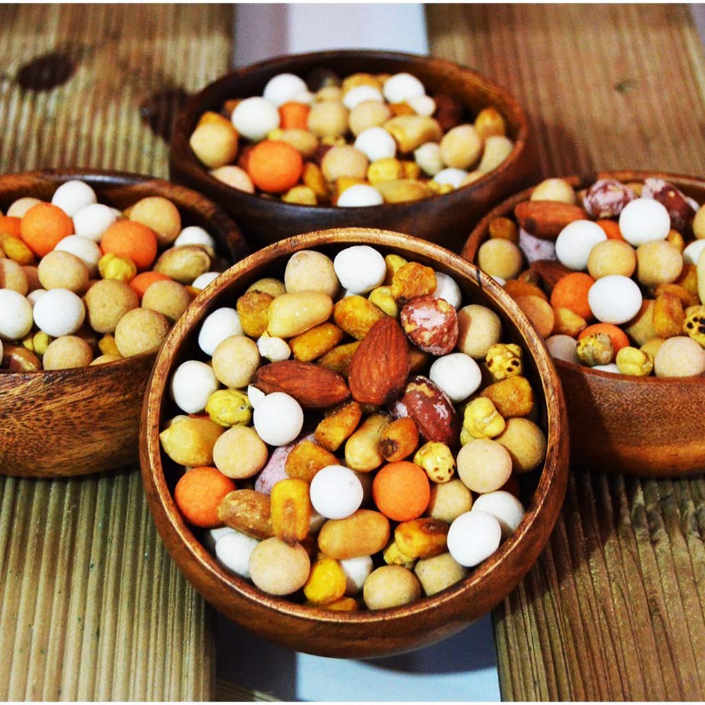 Acacia Handmade Wood Carved Plates - Set of 4 Calabash Bowls Size 4" (Round) BSRN