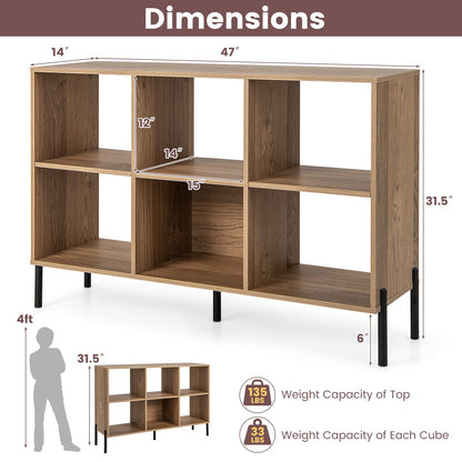 Giantex Natural 6-Cube Bookcase with Adjustable Shelves and Metal Legs - WoodArtSupply