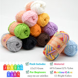 12 Pack Beginners Crochet Yarn Blue Green Pink Purple Yellow Rainbow Cotton Crochet Yarn for Crocheting Knitting Beginners with Easy-to-see Stitches JOYTAG