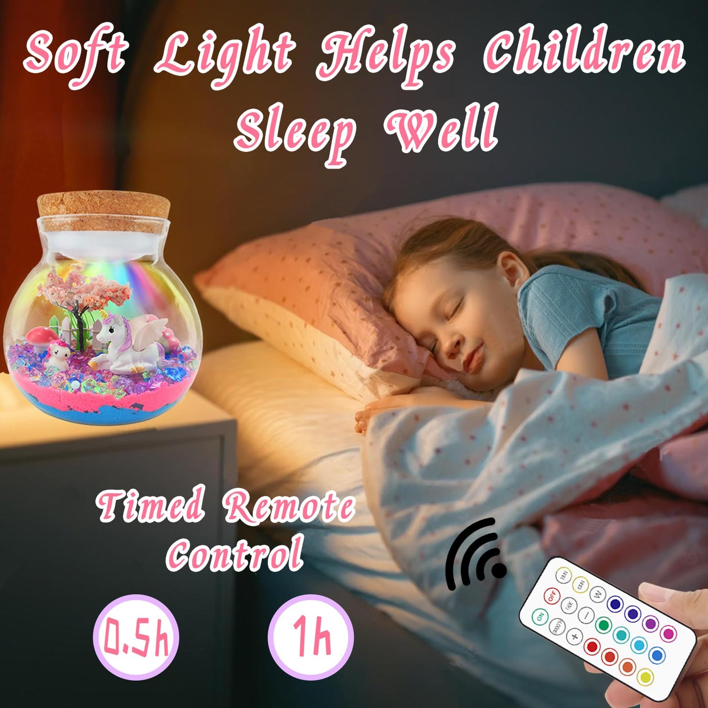 Unicorn Terrarium Crafts Kit for Kids-LED Night Light Up & Remote Unicorn Birthday Gifts Toys for Girls Ages 4 5 6 7 8 9 10 Year Old for Girls