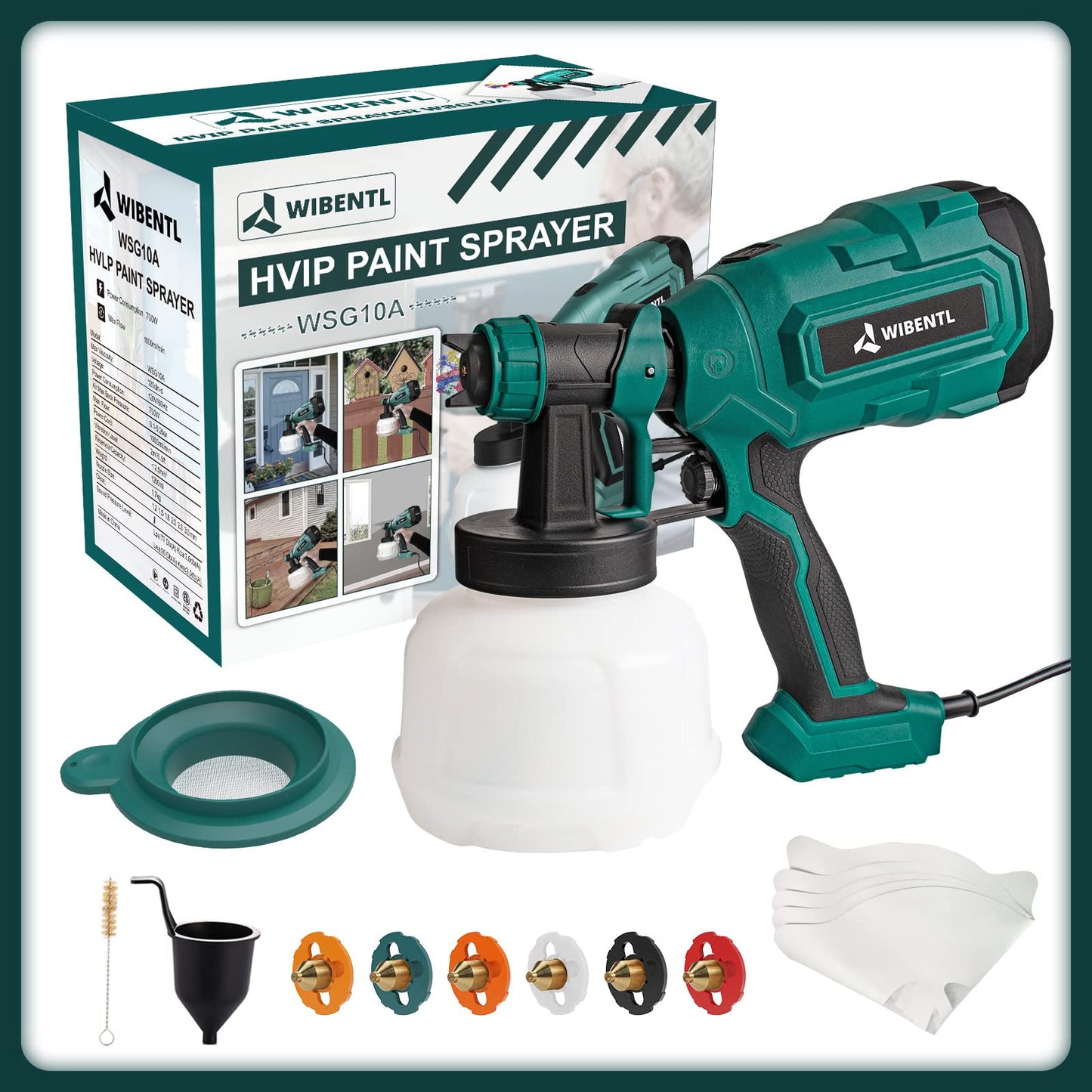 WIBENTL Paint Sprayer, 700W HVLP Electric Paint Gun, with 6 Copper Nozzles & 3 Patterns for Home Interior and Exterior, Furniture, Fence, Walls, DIY - WoodArtSupply