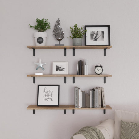 WOPITUES Rustic Brown Floating Shelves Set of 6 for Stylish Wall Storage and Home Décor WOPITUES